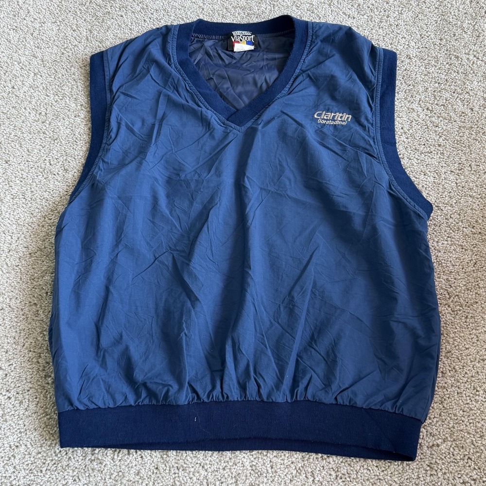 Hartwell Vest Mens Large Navy Nylon Windbreaker Claritin Lined USA Golf V Neck